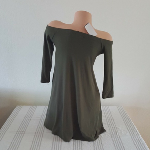 Off The Shoulder Dress Olive - Picture 4 of 5